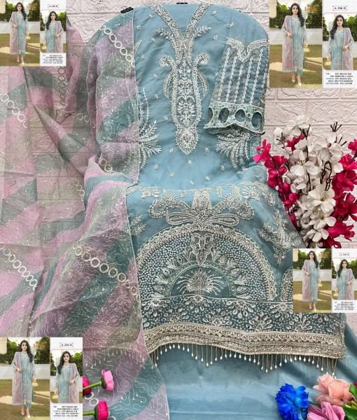 Embroidered Fox Georgette Salwar Suit Set with Nazmeen Dupatta Santoon Bottom Luxury Pakistani Collection at Wholesale Price Pakistani Suits Wholesale