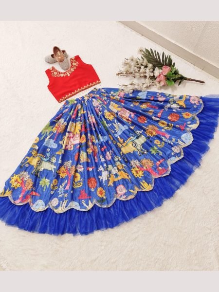 Embroidered   Hand Work Kids Chinon Silk Lehenga Choli  Girls Wear