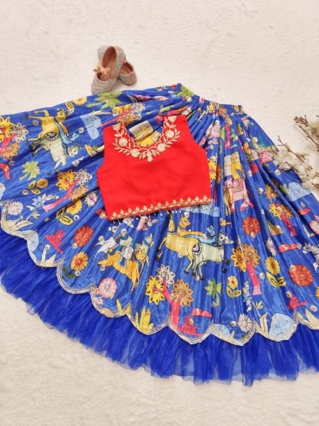 Embroidered   Hand Work Kids Chinon Silk Lehenga Choli  Girls Wear