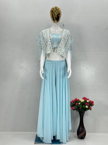 embroidered jacket set with blouse and palazzo wholesale price Ready To Wear Suit
