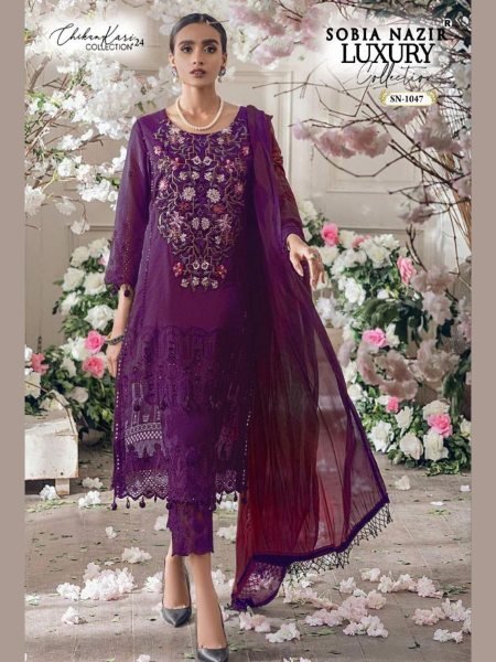 Heavy Embroidered Lawn Cotton Suit Set With Mal Dupatta Sobia Nazir Luxury Wear Salwar Kameez