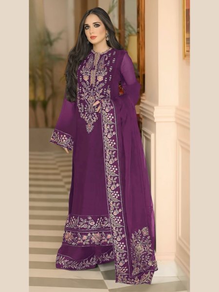 Embroidered Partywear Suit Set Long Fox Georgette Style with Stylish Dupatta Wholesale Pakistani Fashion at Best Price Salwar Kameez