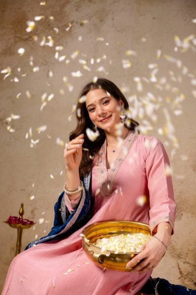 Embroidered Pink Anarkali Suit Set with Pant for Women Party Wear Anarkali Kurtis 