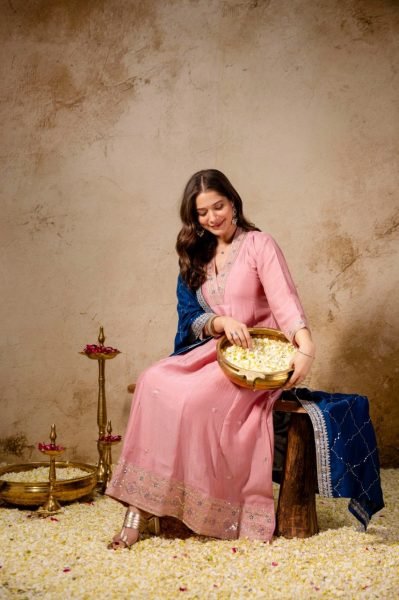 Embroidered Pink Anarkali Suit Set with Pant for Women Party Wear Anarkali Kurtis 