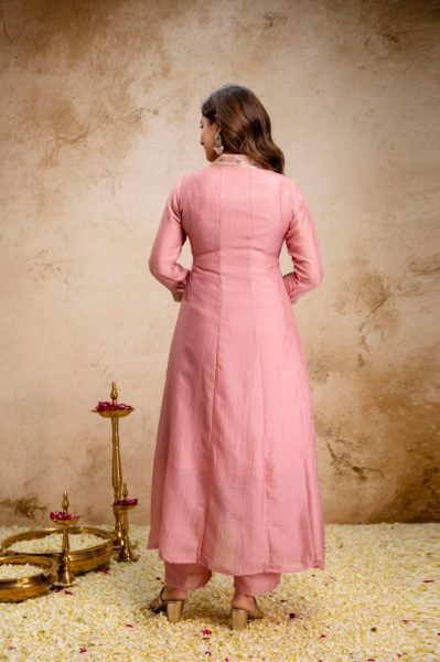 Embroidered Pink Anarkali Suit Set with Pant for Women Party Wear Anarkali Kurtis 