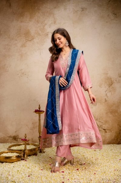 Embroidered Pink Anarkali Suit Set with Pant for Women Party Wear Anarkali Kurtis 
