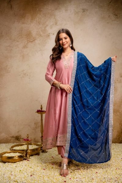 Embroidered Pink Anarkali Suit Set with Pant for Women Party Wear Anarkali Kurtis 