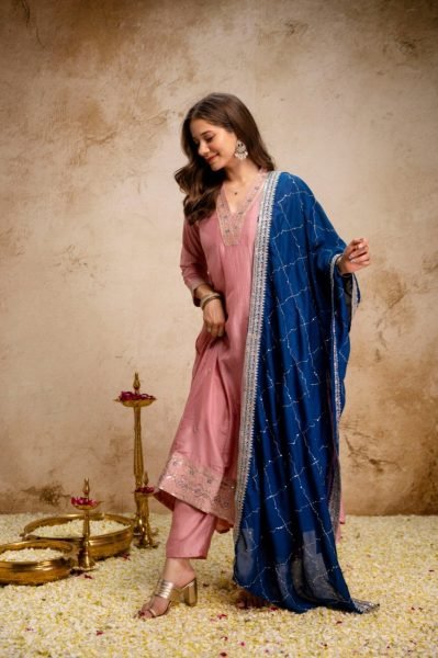 Embroidered Pink Anarkali Suit Set with Pant for Women Party Wear Anarkali Kurtis 