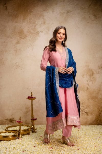Embroidered Pink Anarkali Suit Set with Pant for Women Party Wear Anarkali Kurtis 