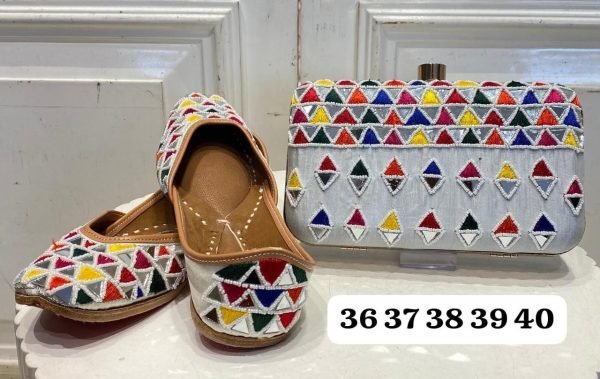 Embroidered Punjabi Jutti with Matching Designer Clutch Wedding Special Ethnic Combo Offer Fashion Accessories Wholesale