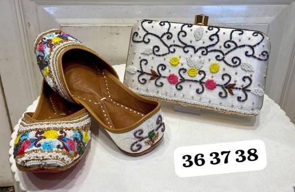 Embroidered Punjabi Jutti with Matching Designer Clutch Wedding Special Ethnic Combo Offer Fashion Accessories Wholesale