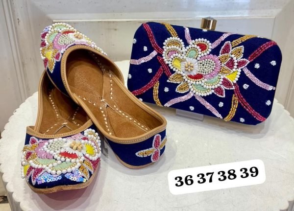 Embroidered Punjabi Jutti with Matching Designer Clutch Wedding Special Ethnic Combo Offer Fashion Accessories Wholesale