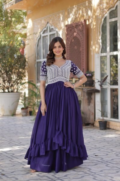 Embroidered Star Georgette Kurti with Lehenga Set Beads & Sequins Work Full-Stitched Party Wear Look Ready To Wear Collection