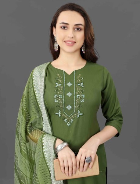 Embroidered Straight Kurta Suit Set for Women Stylish Cotton Blend Set with Dupatta Set 3 Piece Kurti Set