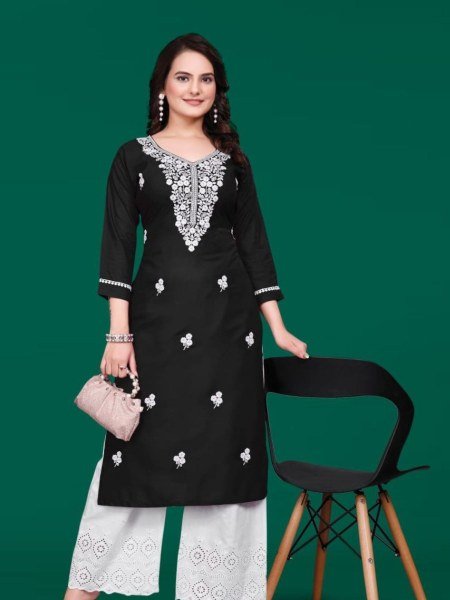 embroidered tesla slub chikankari top ethnic charm for casual and festive wear Embroidery Kurtis 