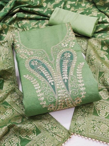 Embroidered Vichitra Silk Salwar Suit with Santoon Bottom Festive Special Dress Material 