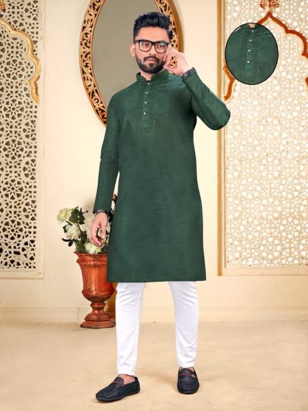 Embroidery Work Neck Pattern Silk Kurta With Pajama Kurta Pajama Wholesale