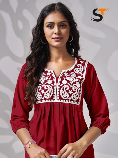 Embroidery Work Short Tops for Ladies     Perfect for Office Wear Embroidery Kurtis 