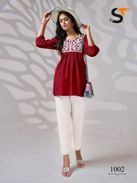 Embroidery Work Short Tops for Ladies     Perfect for Office Wear Embroidery Kurtis 