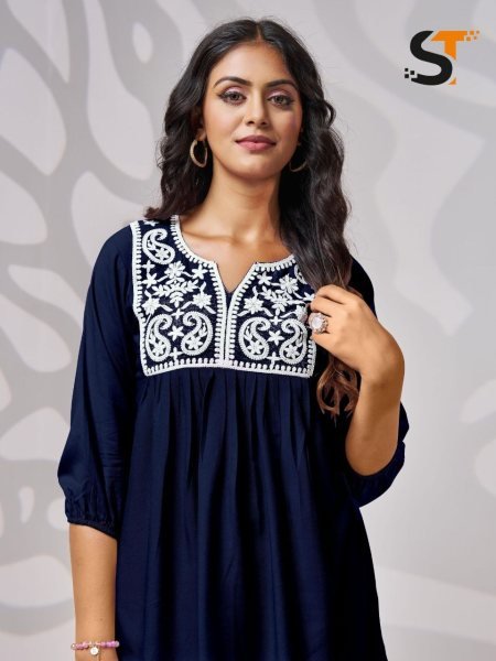 Embroidery Work Short Tops for Ladies     Perfect for Office Wear Embroidery Kurtis 