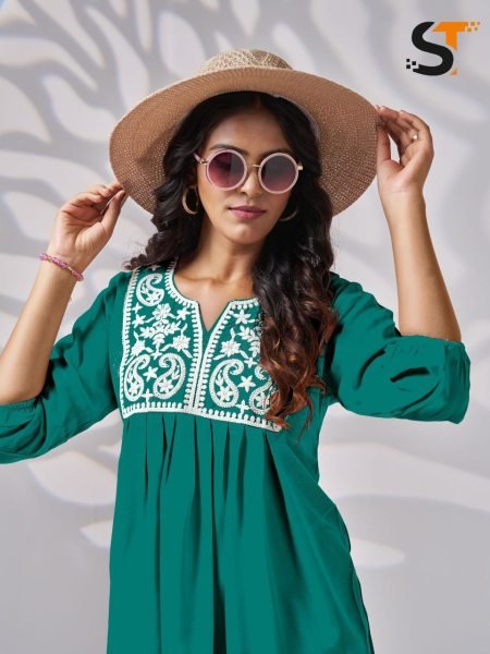 Embroidery Work Short Tops for Ladies     Perfect for Office Wear Embroidery Kurtis 
