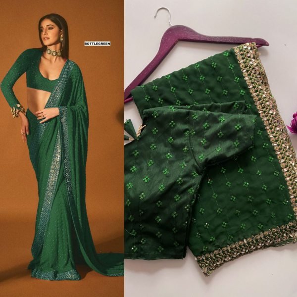 Emerald Green Georgette Sequin Saree For Glamorous Wedding Guest Look Georgette Sarees Wholesale