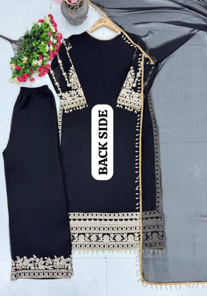Enchanting Black Georgette Pakistani Style Suit with Dupatta For Wedding Wear Ready To Wear Collection