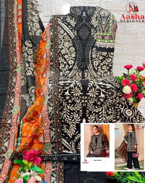 Enchanting Black Pure Cotton Suit Material with Printed and Embroidered Top Pakistani Suits Wholesale