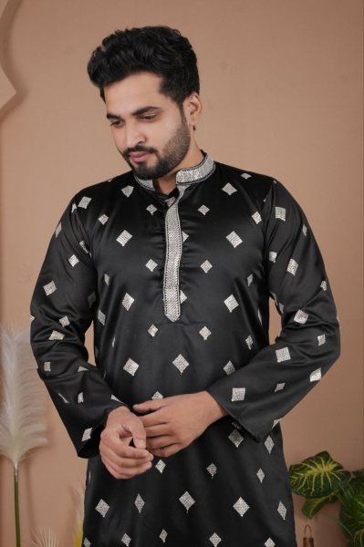 Enchanting Black Silk Kurta Set with Embroidery for Special Occasions at Low Price Kurta Pajama Wholesale