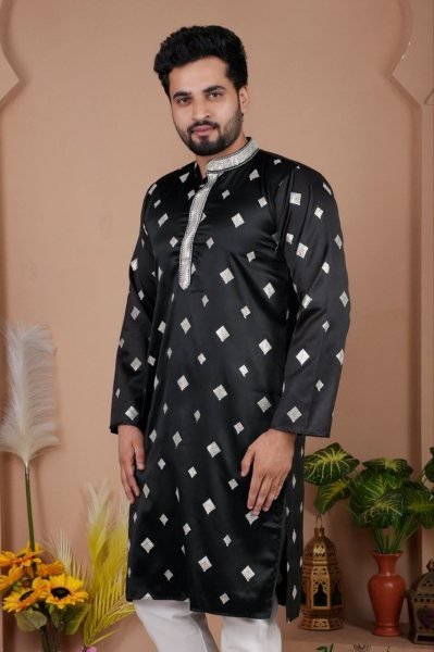 Enchanting Black Silk Kurta Set with Embroidery for Special Occasions at Low Price Kurta Pajama Wholesale
