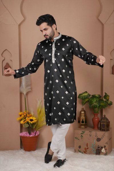Enchanting Black Silk Kurta Set with Embroidery for Special Occasions at Low Price Kurta Pajama Wholesale