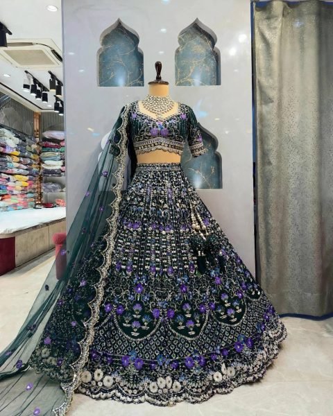 Enchanting Dark Green Mono Satin Silk Lehenga with Can-Can and Canvas Patta Designer Lehenga Choli