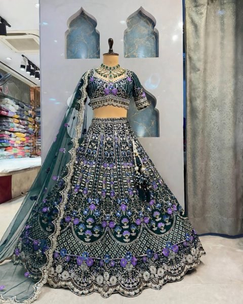 Enchanting Dark Green Mono Satin Silk Lehenga with Can-Can and Canvas Patta Designer Lehenga Choli