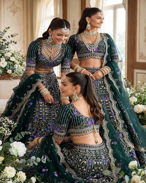 Enchanting Dark Green Mono Satin Silk Lehenga with Can-Can and Canvas Patta Designer Lehenga Choli
