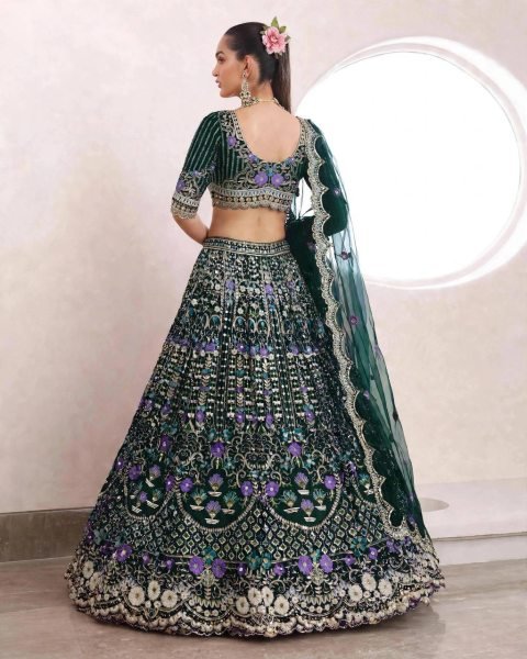 Enchanting Dark Green Mono Satin Silk Lehenga with Can-Can and Canvas Patta Designer Lehenga Choli
