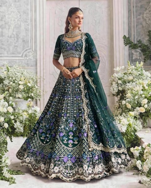 Enchanting Dark Green Mono Satin Silk Lehenga with Can-Can and Canvas Patta Designer Lehenga Choli