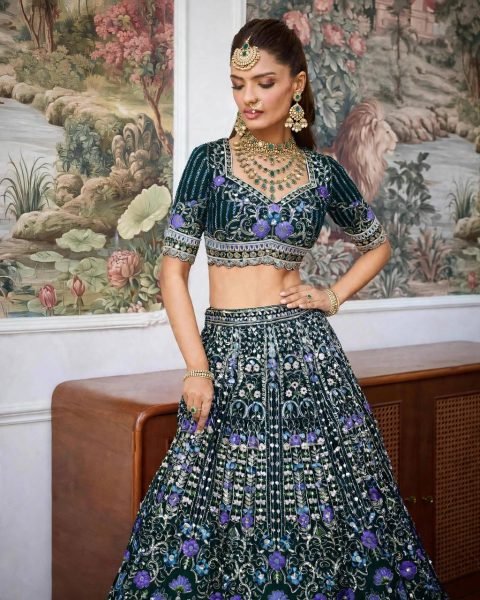 Enchanting Dark Green Mono Satin Silk Lehenga with Can-Can and Canvas Patta Designer Lehenga Choli