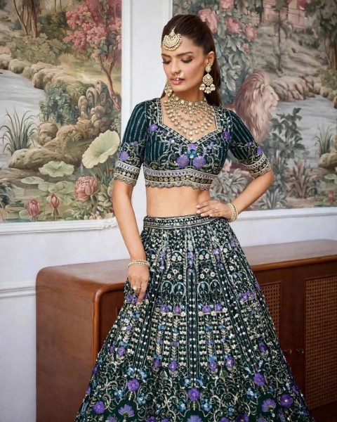 Enchanting Dark Green Mono Satin Silk Lehenga with Can-Can and Canvas Patta Designer Lehenga Choli