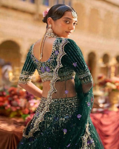 Enchanting Dark Green Mono Satin Silk Lehenga with Can-Can and Canvas Patta Designer Lehenga Choli