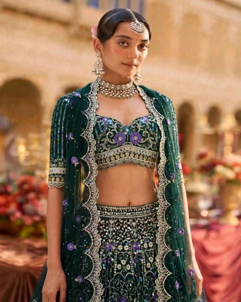 Enchanting Dark Green Mono Satin Silk Lehenga with Can-Can and Canvas Patta Designer Lehenga Choli