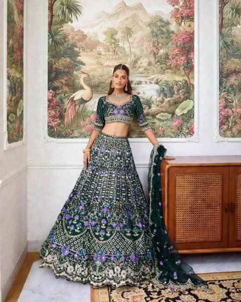 Enchanting Dark Green Mono Satin Silk Lehenga with Can-Can and Canvas Patta Designer Lehenga Choli