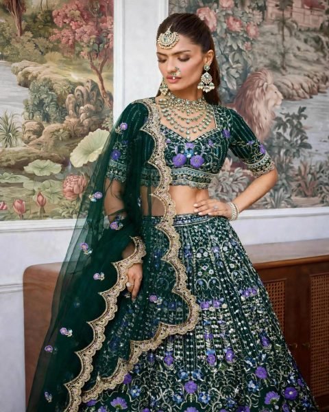Enchanting Dark Green Mono Satin Silk Lehenga with Can-Can and Canvas Patta Designer Lehenga Choli