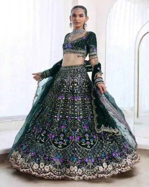 Enchanting Dark Green Mono Satin Silk Lehenga with Can-Can and Canvas Patta Designer Lehenga Choli
