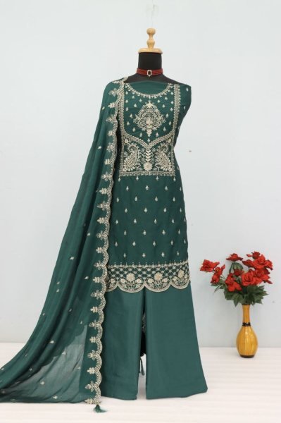 Enchanting Green Rangoli Crush Salwar Suit with Sequins Embroidery and Rangoli Dupatta Churidar Salwar Suits Wholesale