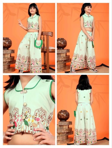 Enchanting Green Rayon Printed Co Ord Set for Girls Casual Wear Girls Wear
