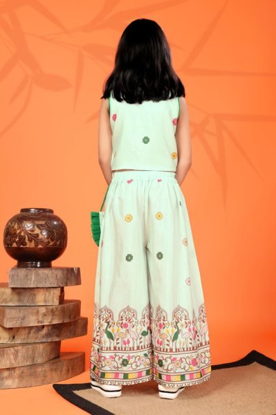 Enchanting Green Rayon Printed Co Ord Set for Girls Casual Wear Girls Wear