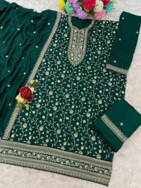 Enchanting Green Vichitra Silk Embroidery Suit with Plazzo and Dupatta for Reseller at Manufacturer Rate Designer Plazzo Salwar Suits Wholesale