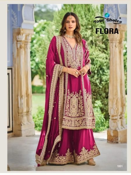Enchanting Hot Pink Heavy Chinon Silk Top Palazzo Set with Heavy Embroidery Work Designer Plazzo Salwar Suits Wholesale