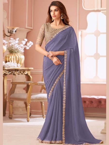 Enchanting Lavender Premium Designer Georgette Saree with Banglori Blouse Sarees 