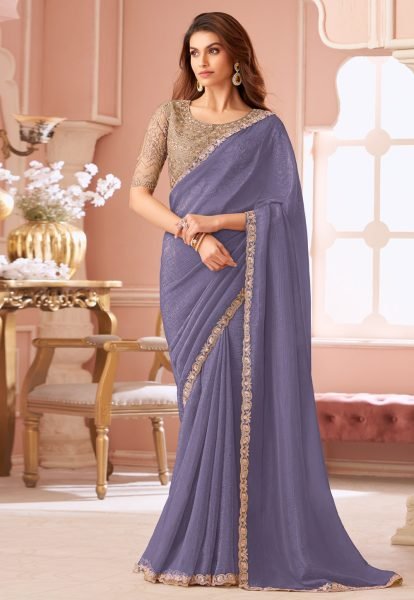 Enchanting Lavender Premium Designer Georgette Saree with Banglori Blouse Designer Wedding Sarees Wholesale